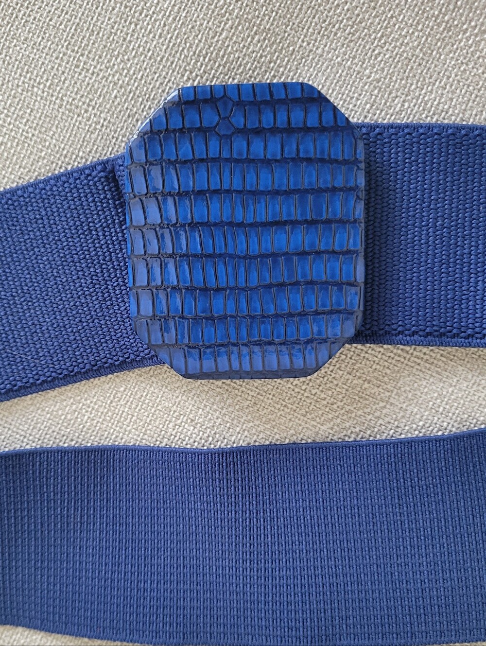 80s Belt 2"x36" Elastic Blue Vintage Belt Croc Snake Buckle Sz S-M- L Adjustable